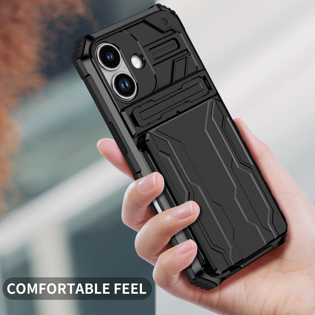iPhone 17 Heavy Duty Kickstand Case Shockproof Card Holder BLACK