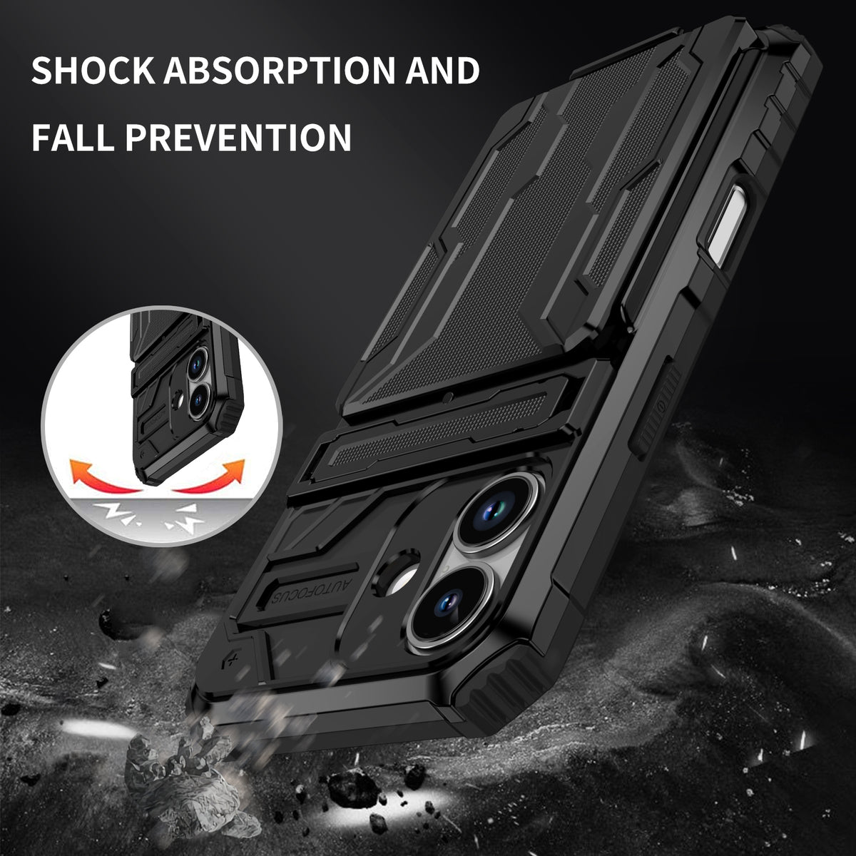 iPhone 17 Heavy Duty Kickstand Case Shockproof Card Holder BLACK