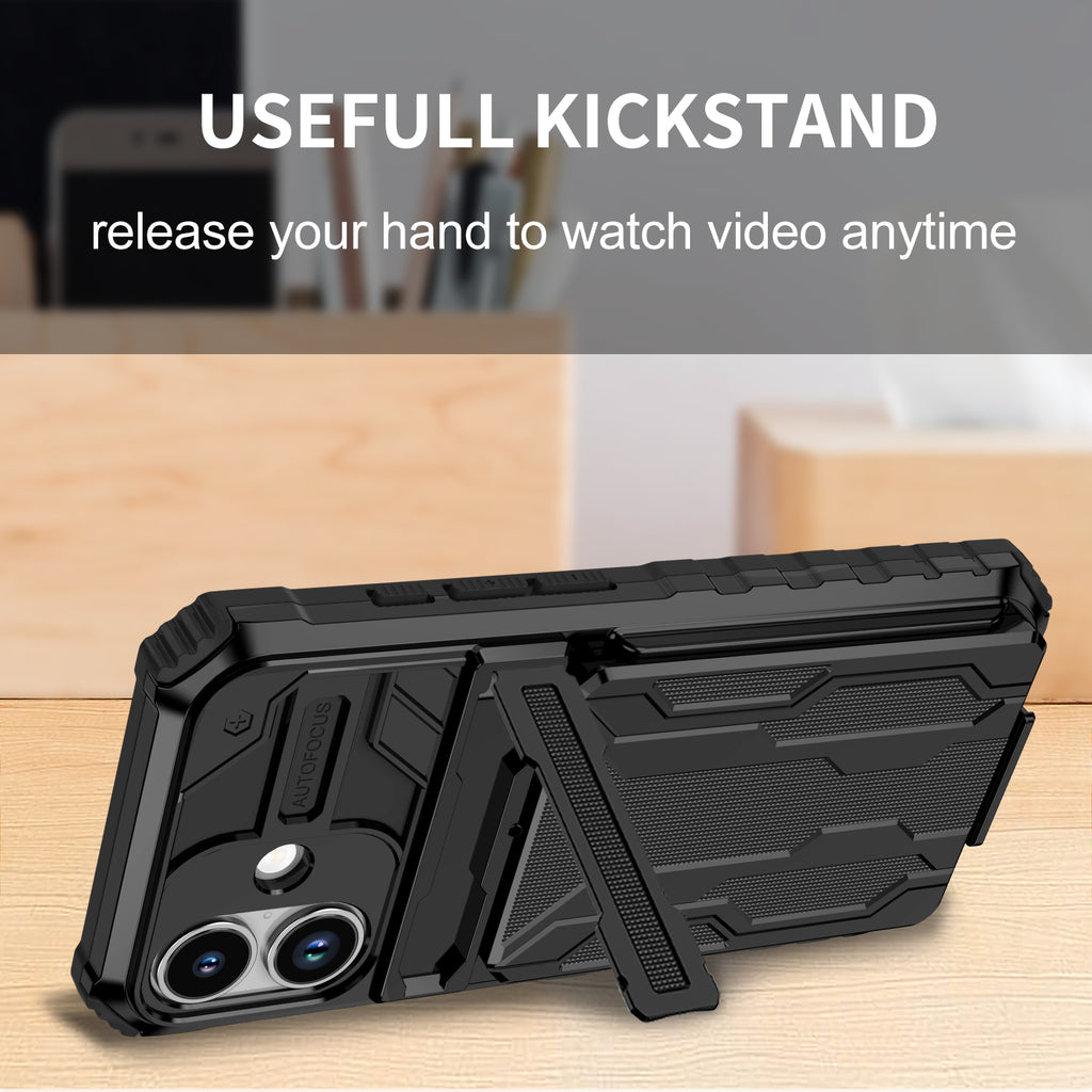 iPhone 17 Heavy Duty Kickstand Case Shockproof Card Holder BLACK