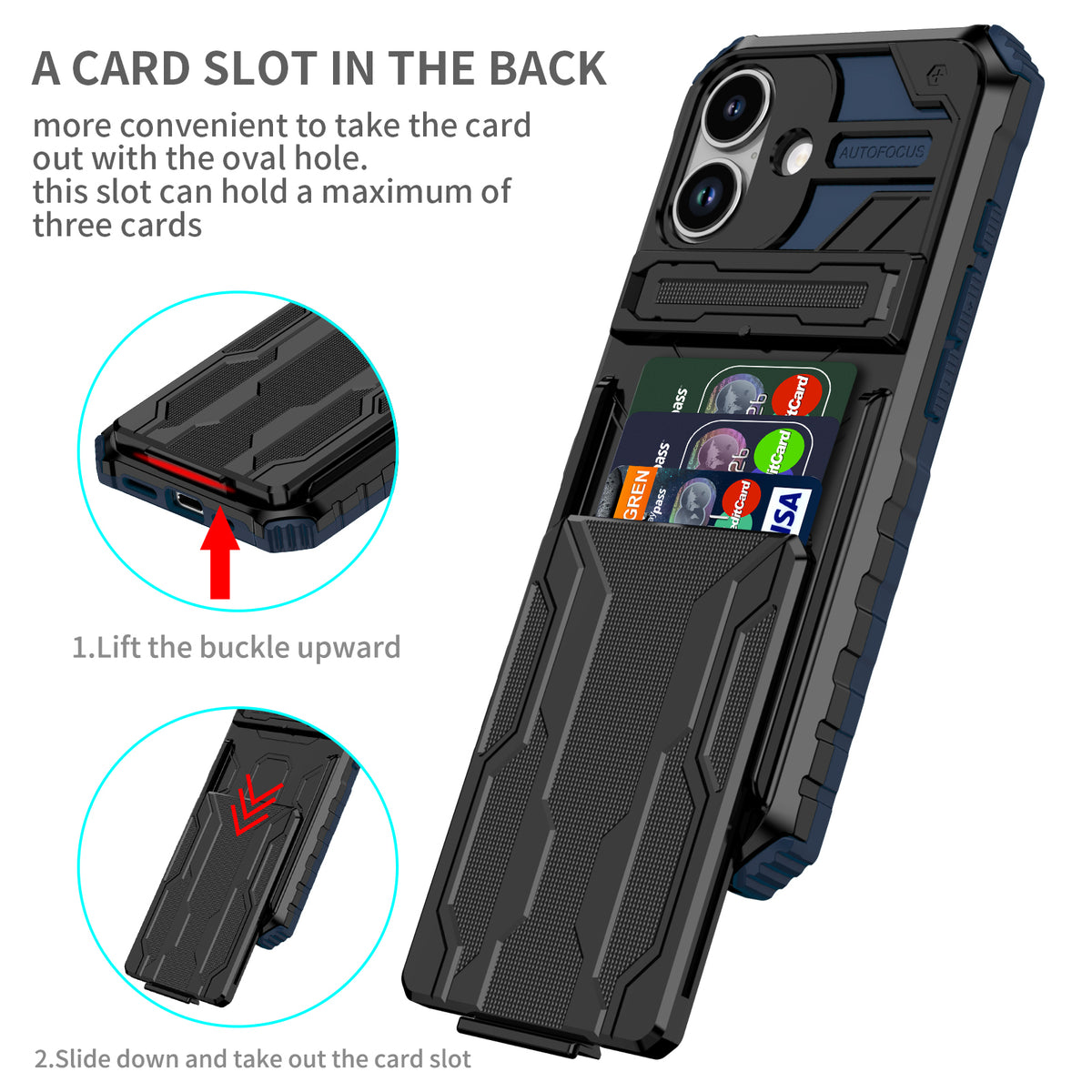 iPhone 17 Heavy Duty Kickstand Case Shockproof Card Holder BLUE