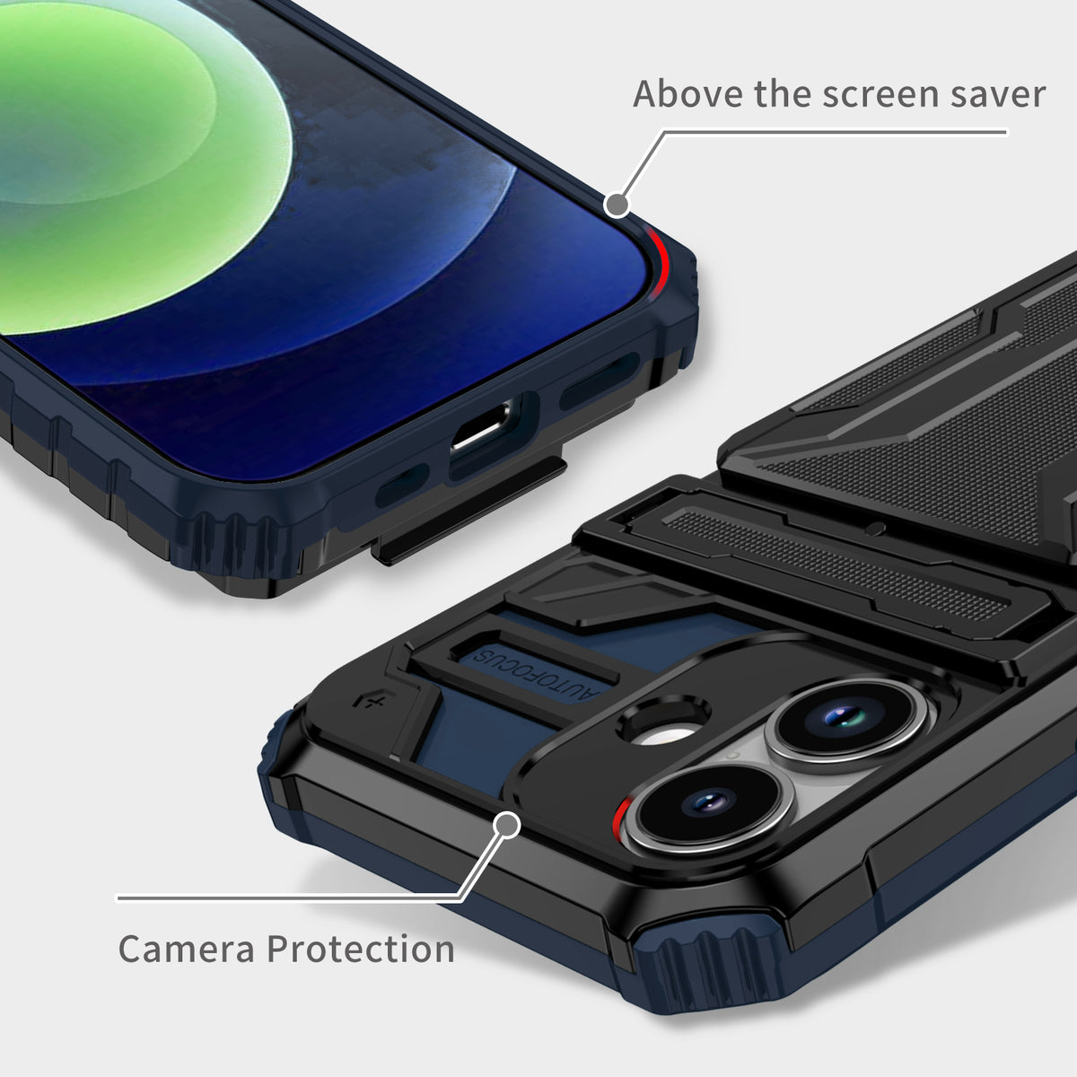 iPhone 17 Heavy Duty Kickstand Case Shockproof Card Holder BLUE