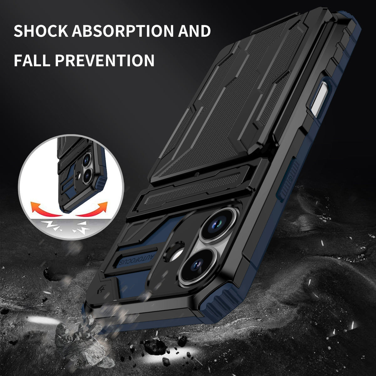 iPhone 17 Heavy Duty Kickstand Case Shockproof Card Holder BLUE
