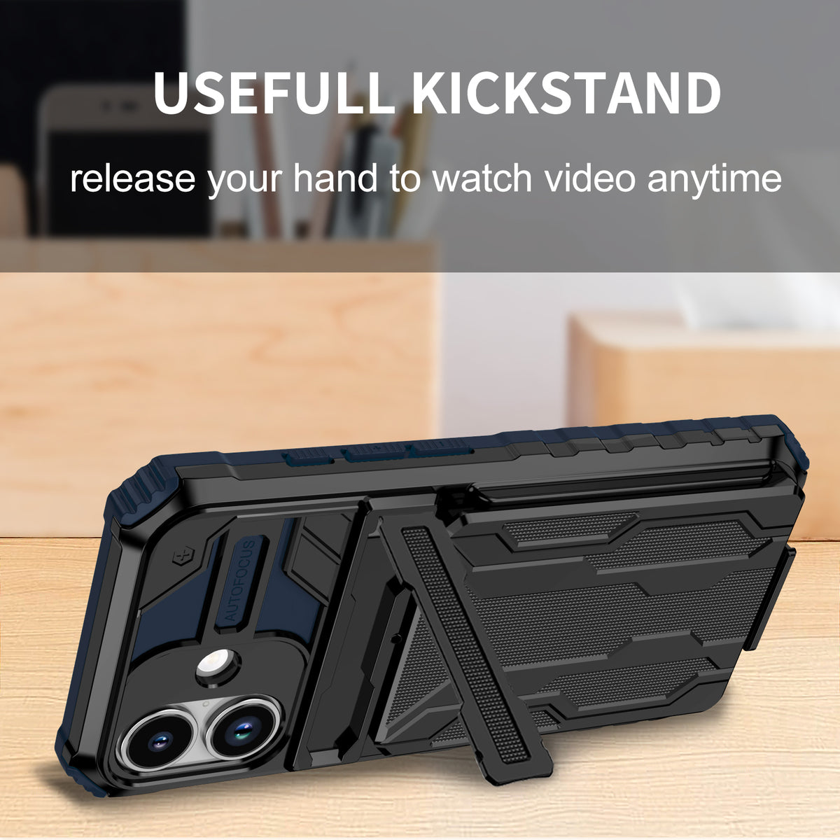 iPhone 17 Heavy Duty Kickstand Case Shockproof Card Holder BLUE
