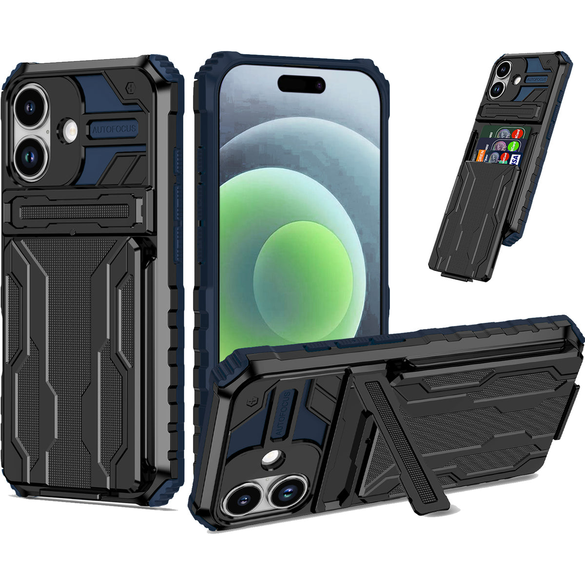 iPhone 17 Heavy Duty Kickstand Case Shockproof Card Holder BLUE