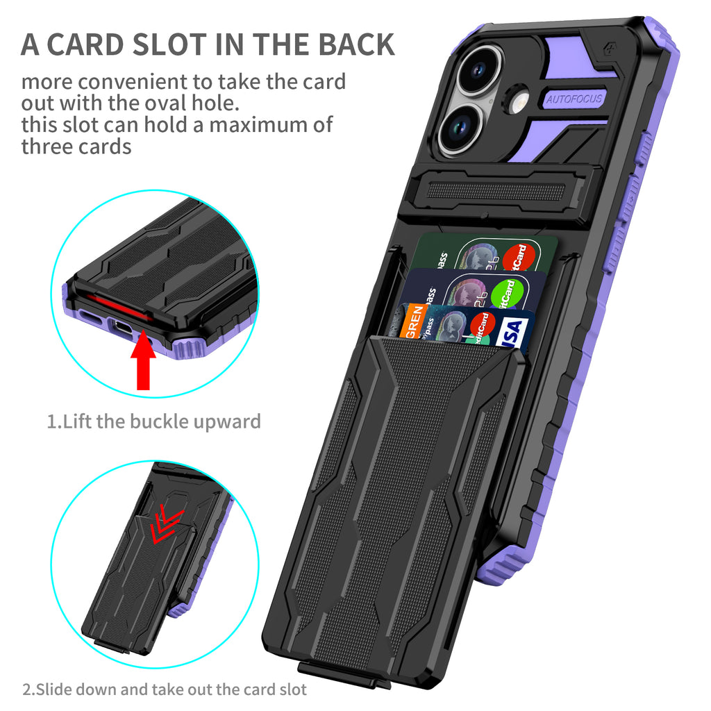 iPhone 17 Heavy Duty Kickstand Case Shockproof Card Holder PURPLE