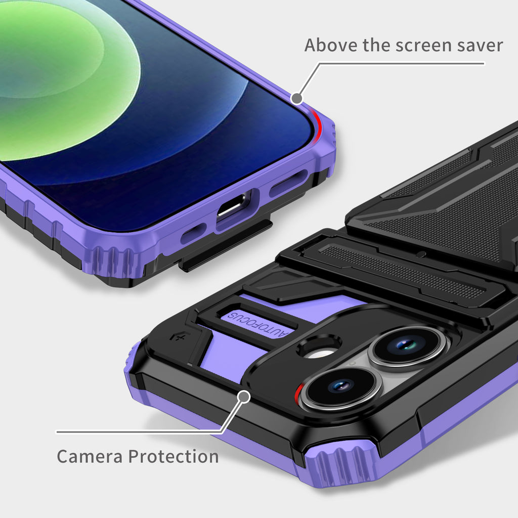 iPhone 17 Heavy Duty Kickstand Case Shockproof Card Holder PURPLE