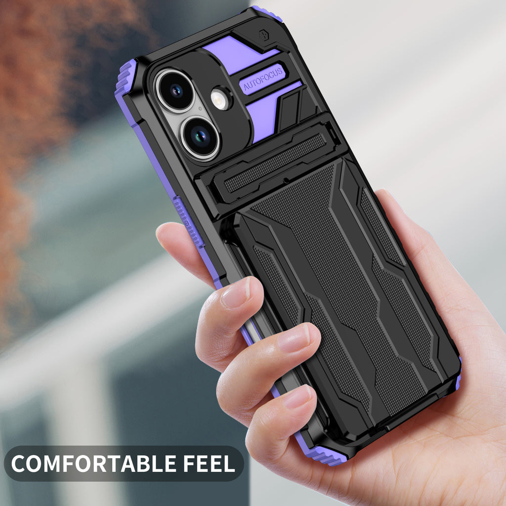 iPhone 17 Heavy Duty Kickstand Case Shockproof Card Holder PURPLE