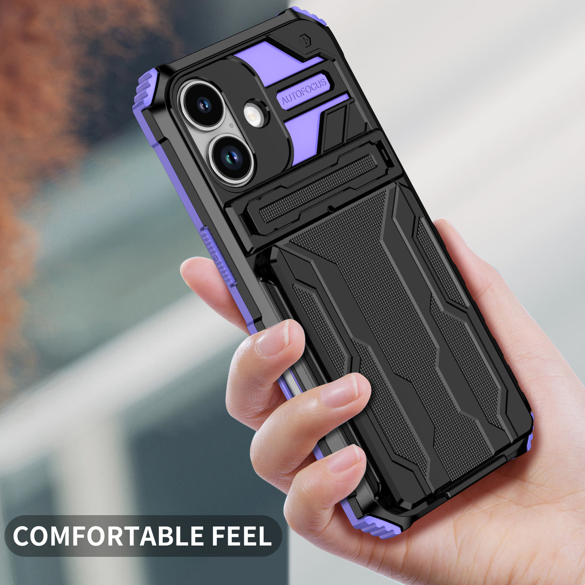 iPhone 17 Heavy Duty Kickstand Case Shockproof Card Holder PURPLE