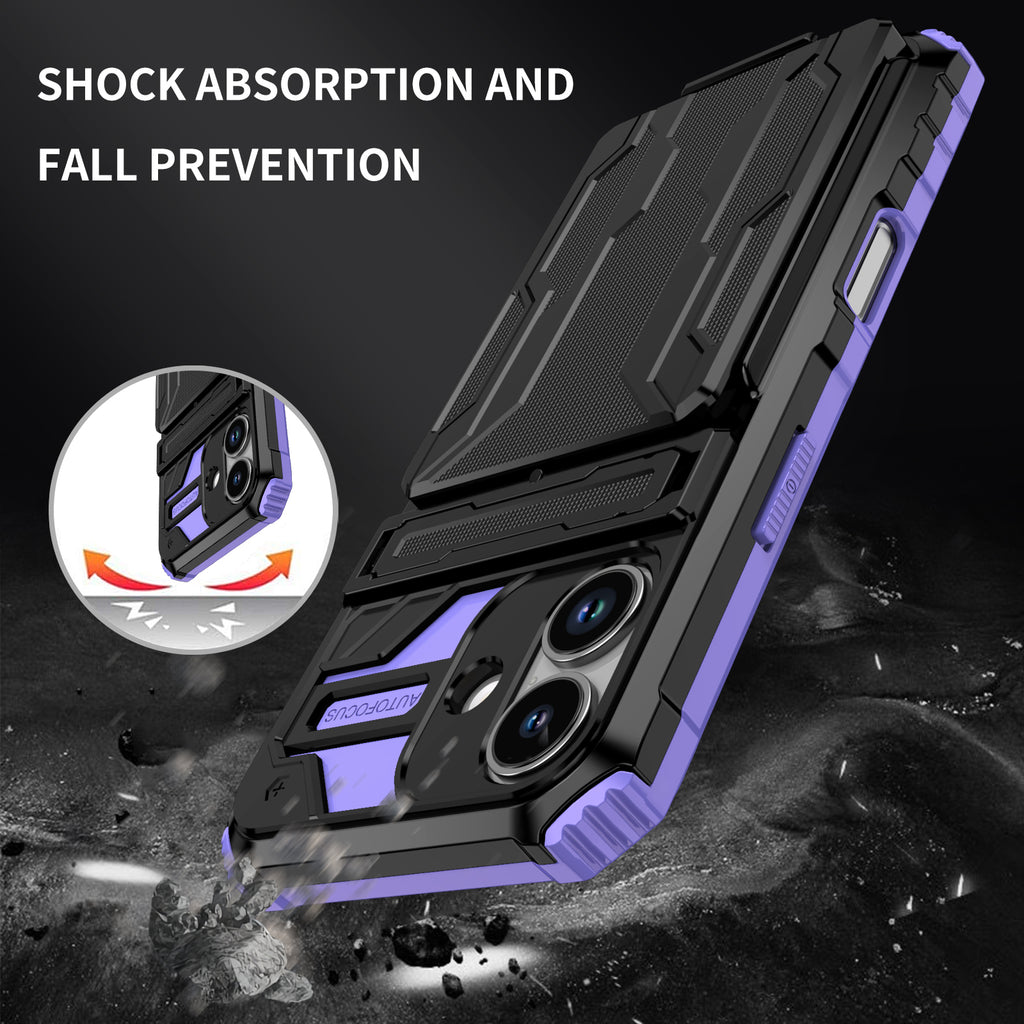 iPhone 17 Heavy Duty Kickstand Case Shockproof Card Holder PURPLE