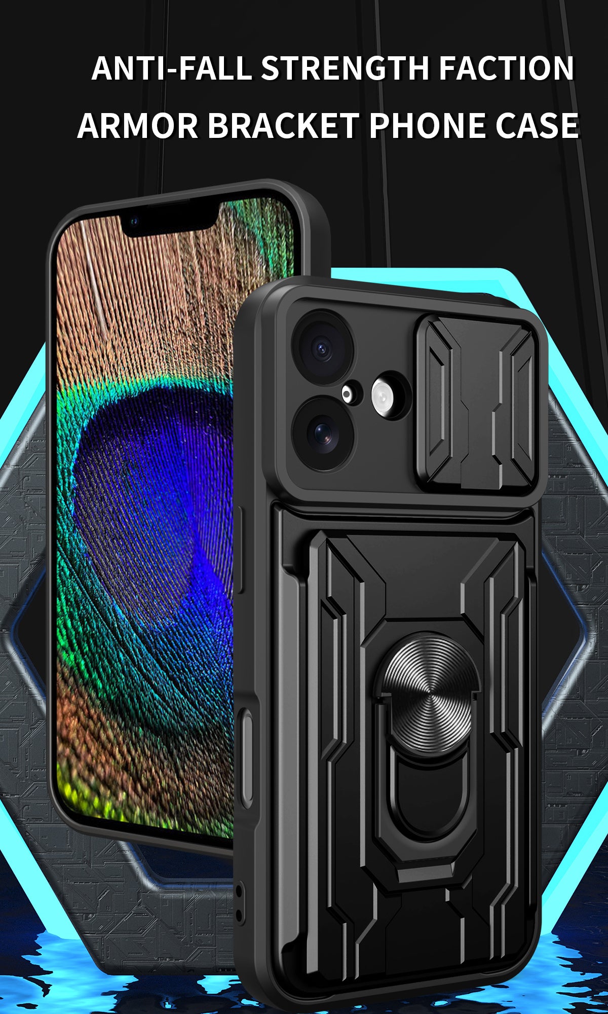 iPhone 16 Rugged Shockproof Case Kickstand Card Cover GREY