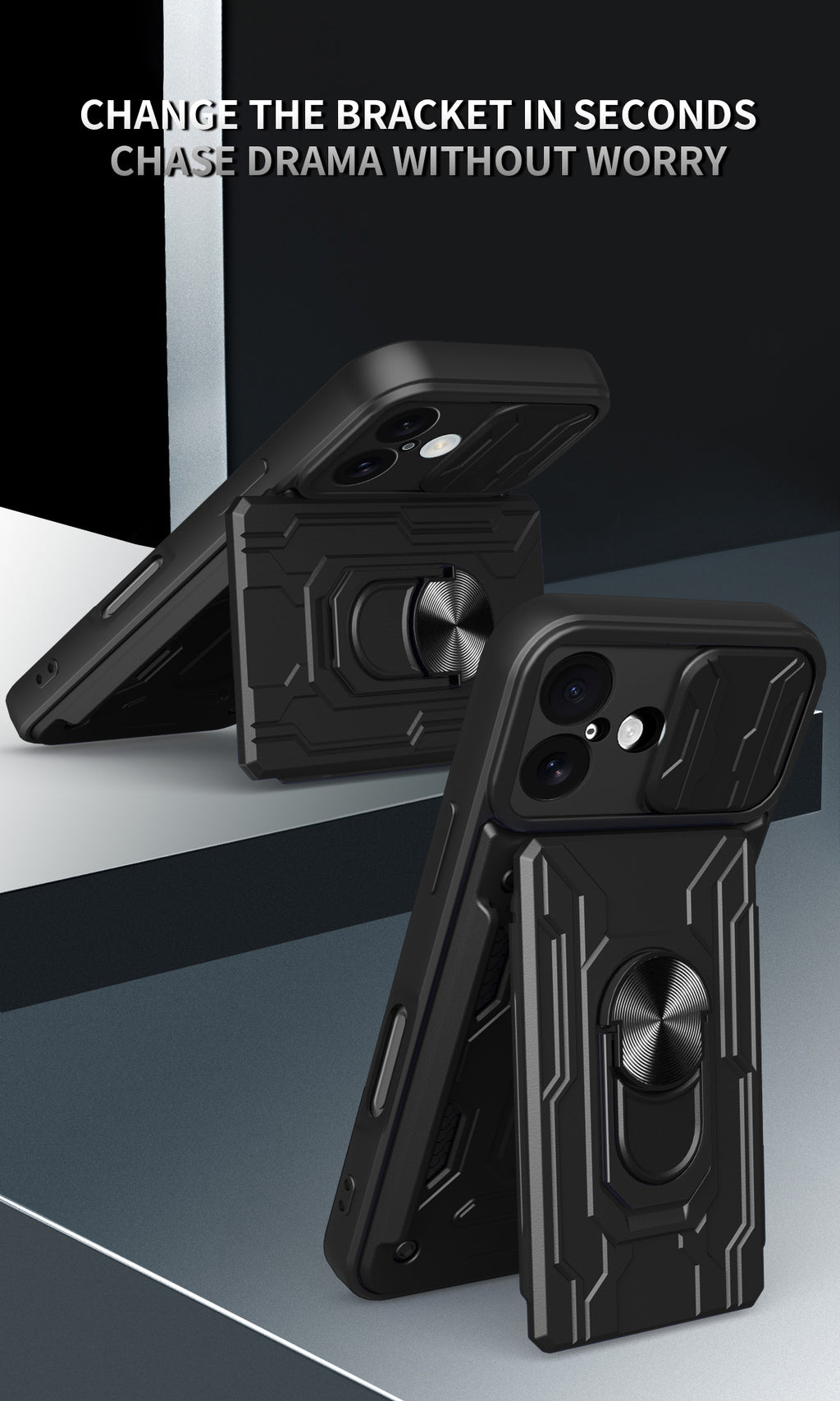 iPhone 16 Rugged Shockproof Case Kickstand Card Cover GREY