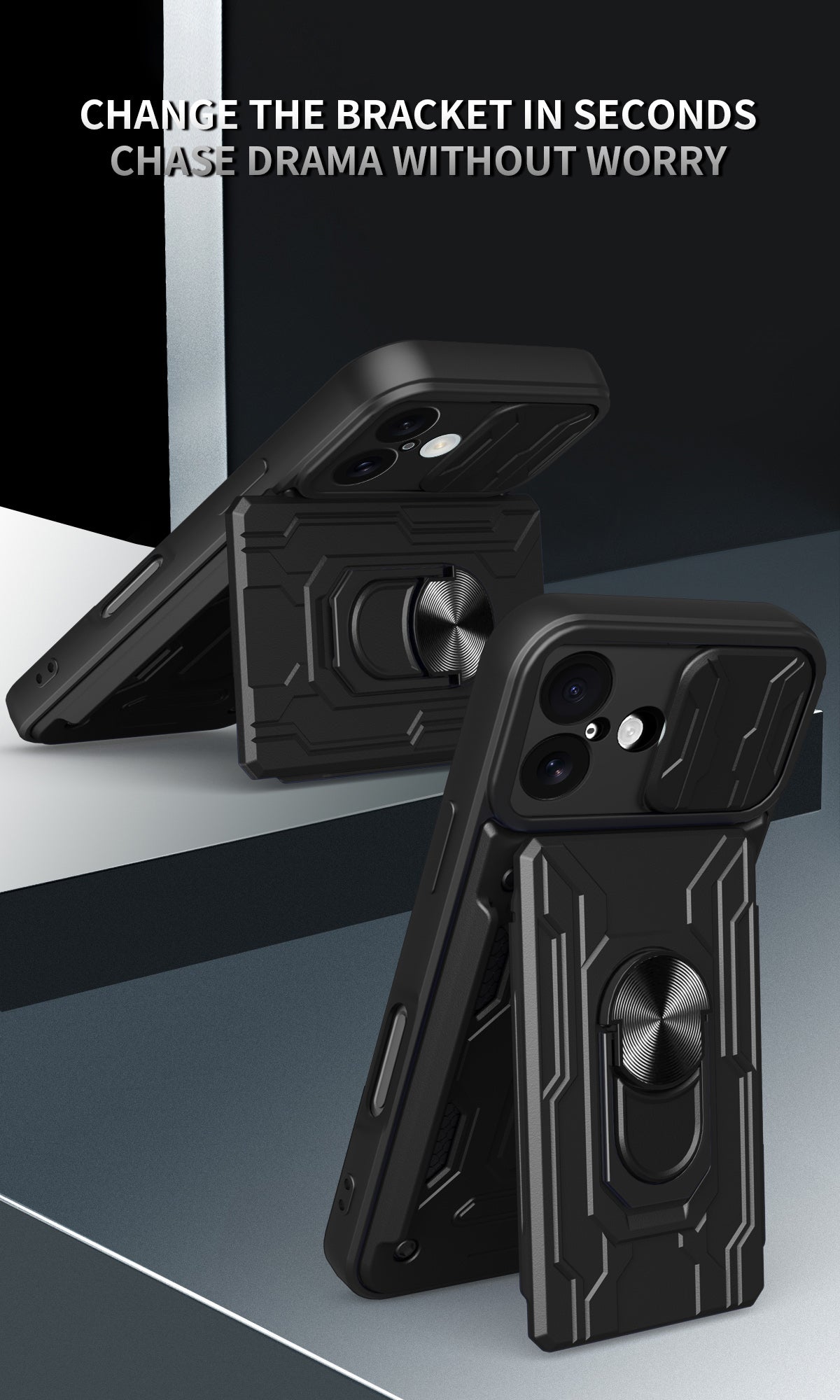 iPhone 16 Rugged Shockproof Case Kickstand Card Cover GREY