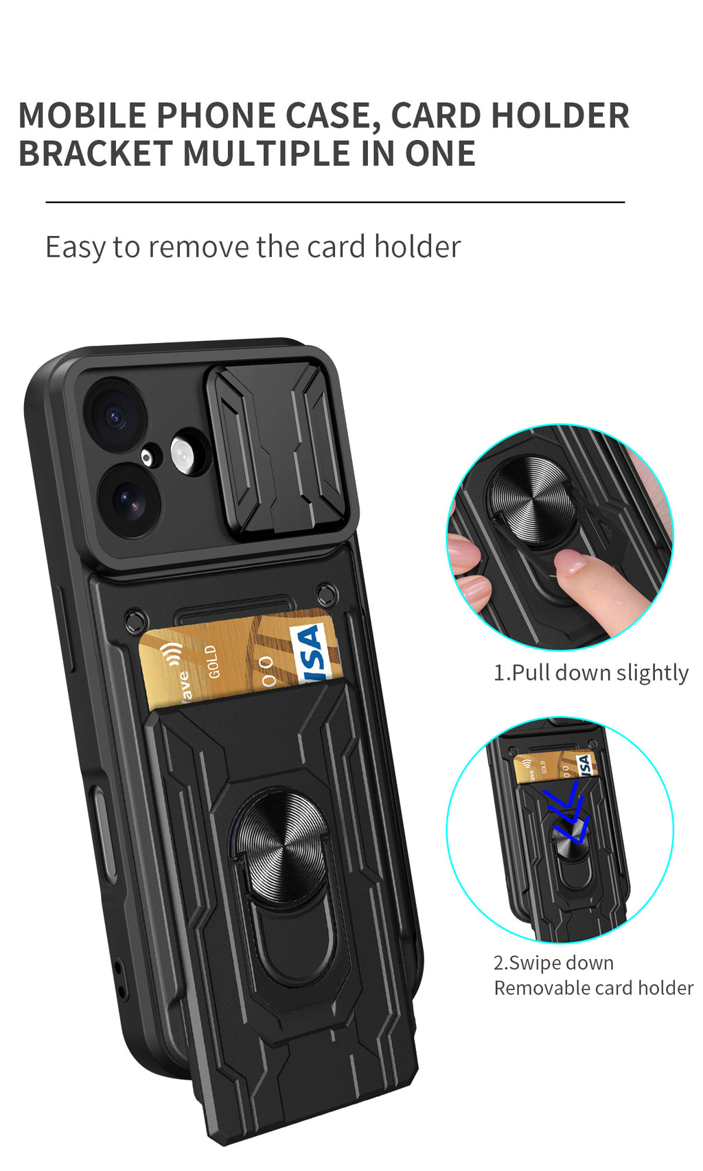 iPhone 16 Rugged Shockproof Case Kickstand Card Cover GREY