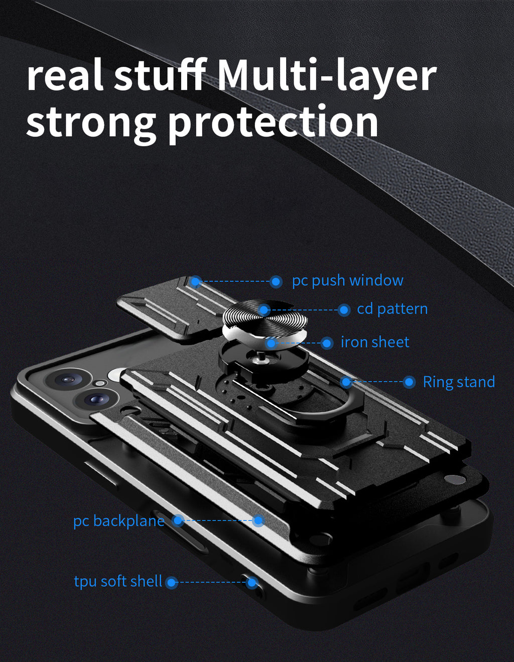iPhone 16 Rugged Shockproof Case Kickstand Card Cover GREY