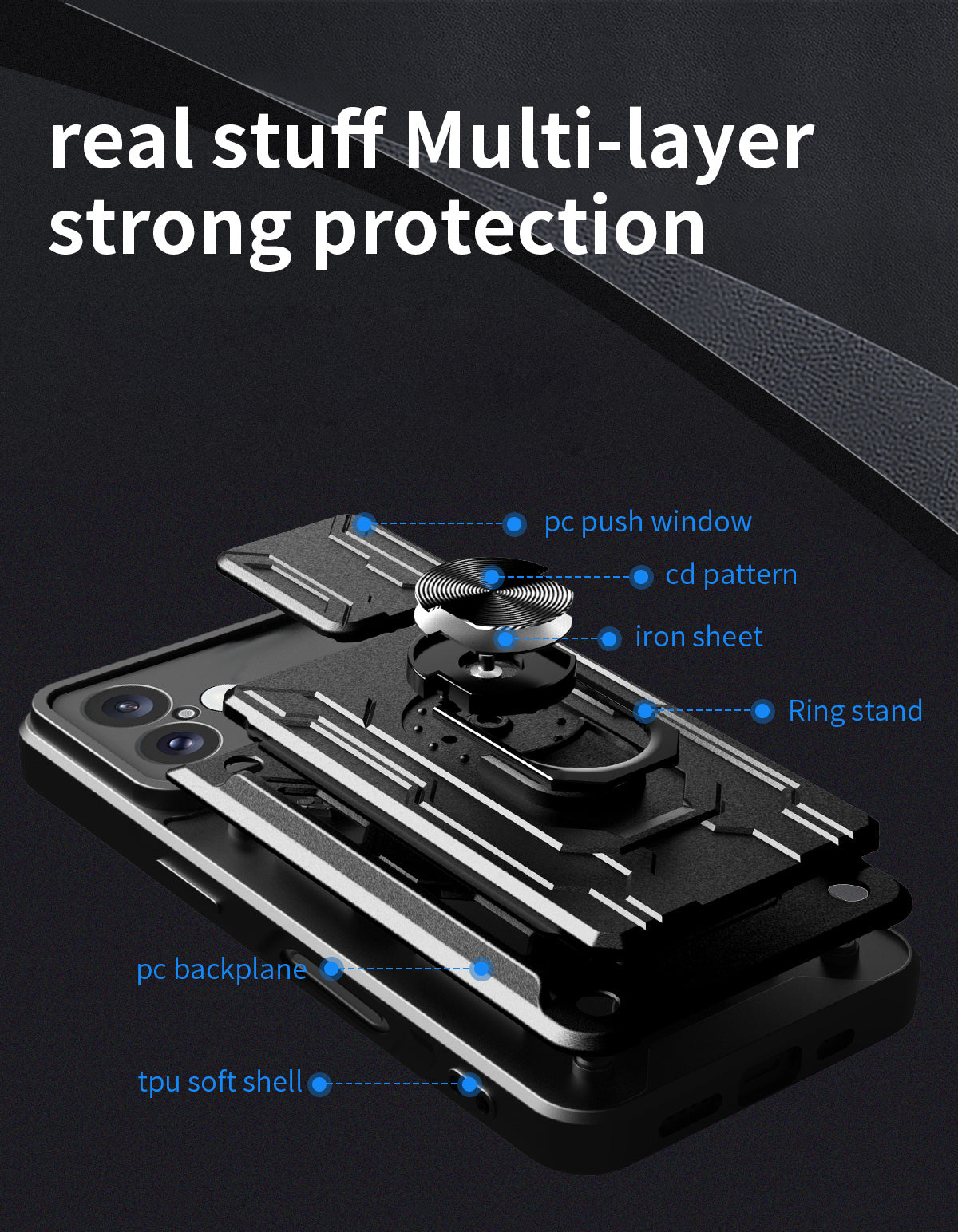 iPhone 16 Rugged Shockproof Case Kickstand Card Cover GREY
