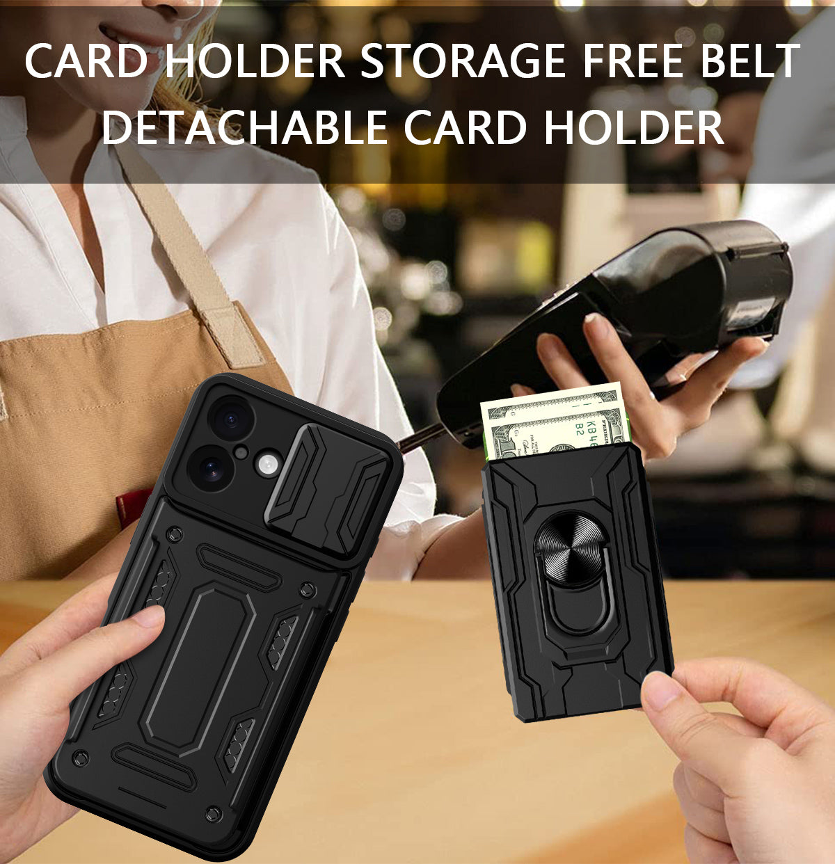 iPhone 16 Rugged Shockproof Case Kickstand Card Cover GREY