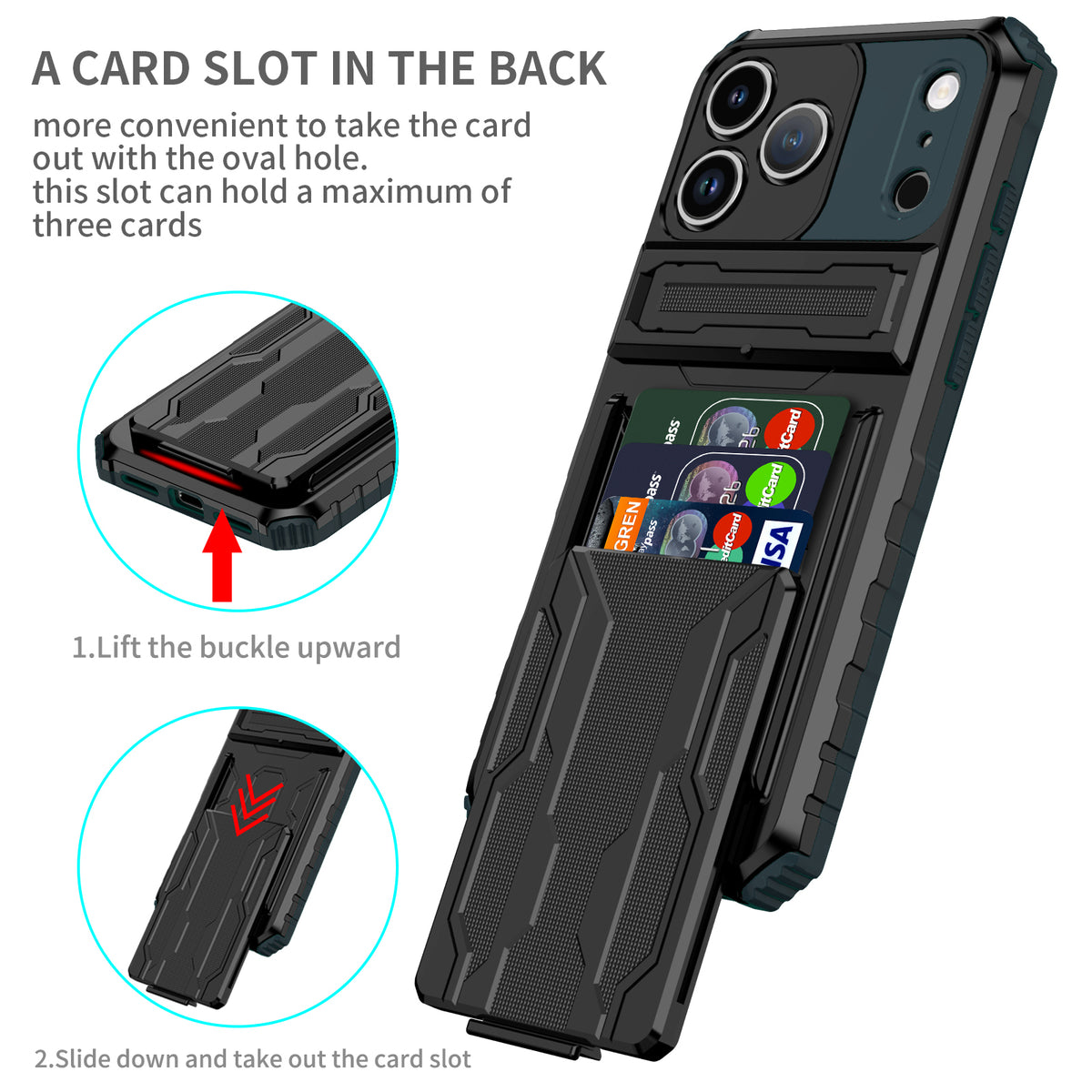 iPhone 18 Pro / 17 Pro Heavy Duty Kickstand Card Holder Case Shockproof Green