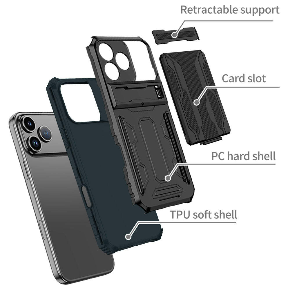 iPhone 18 Pro / 17 Pro Heavy Duty Kickstand Card Holder Case Shockproof Green