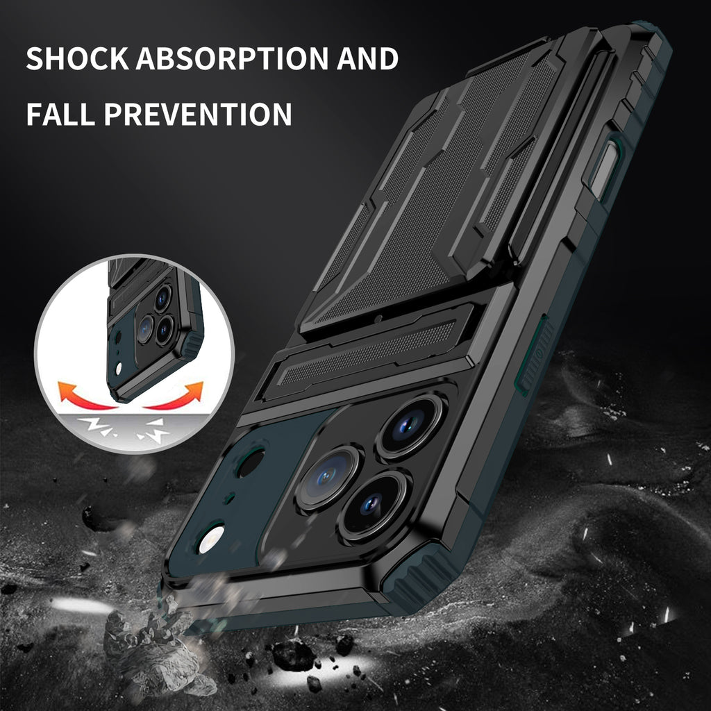 iPhone 18 Pro / 17 Pro Heavy Duty Kickstand Card Holder Case Shockproof Green