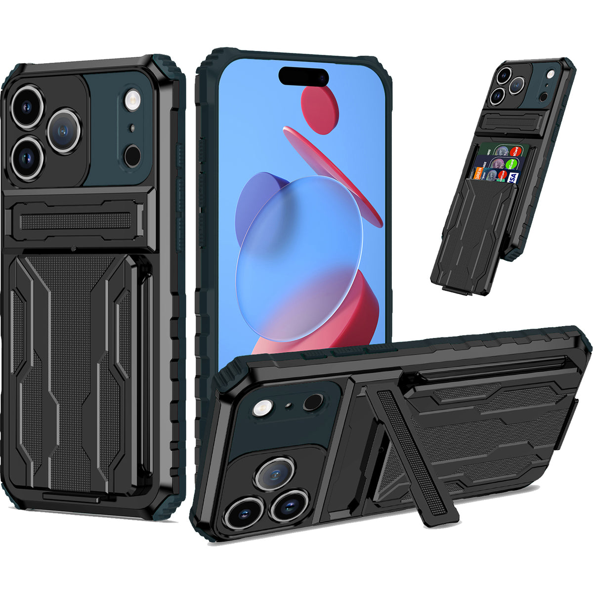 iPhone 18 Pro / 17 Pro Heavy Duty Kickstand Card Holder Case Shockproof Green