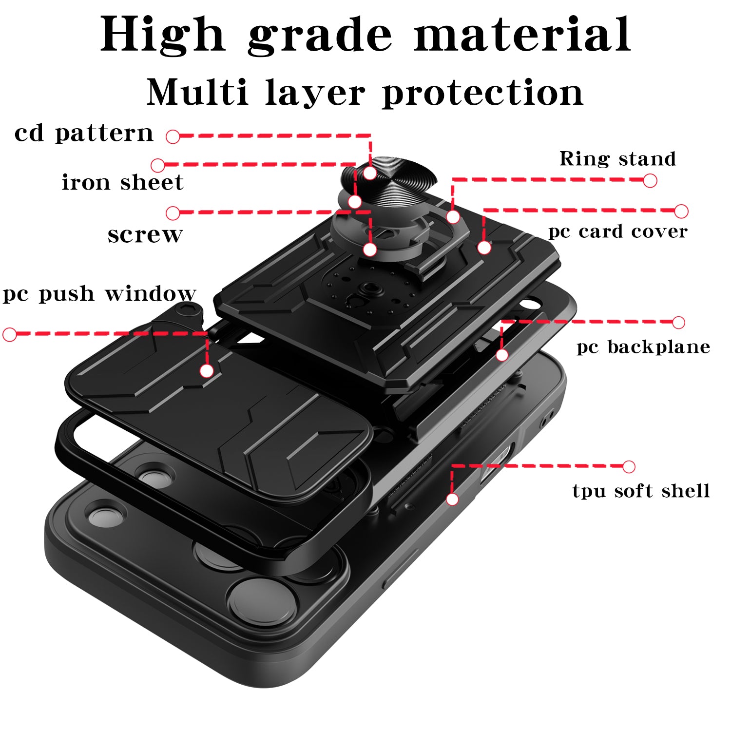 iPhone 17 Pro Max Rugged Shockproof Case Kickstand Card Cover BLACK