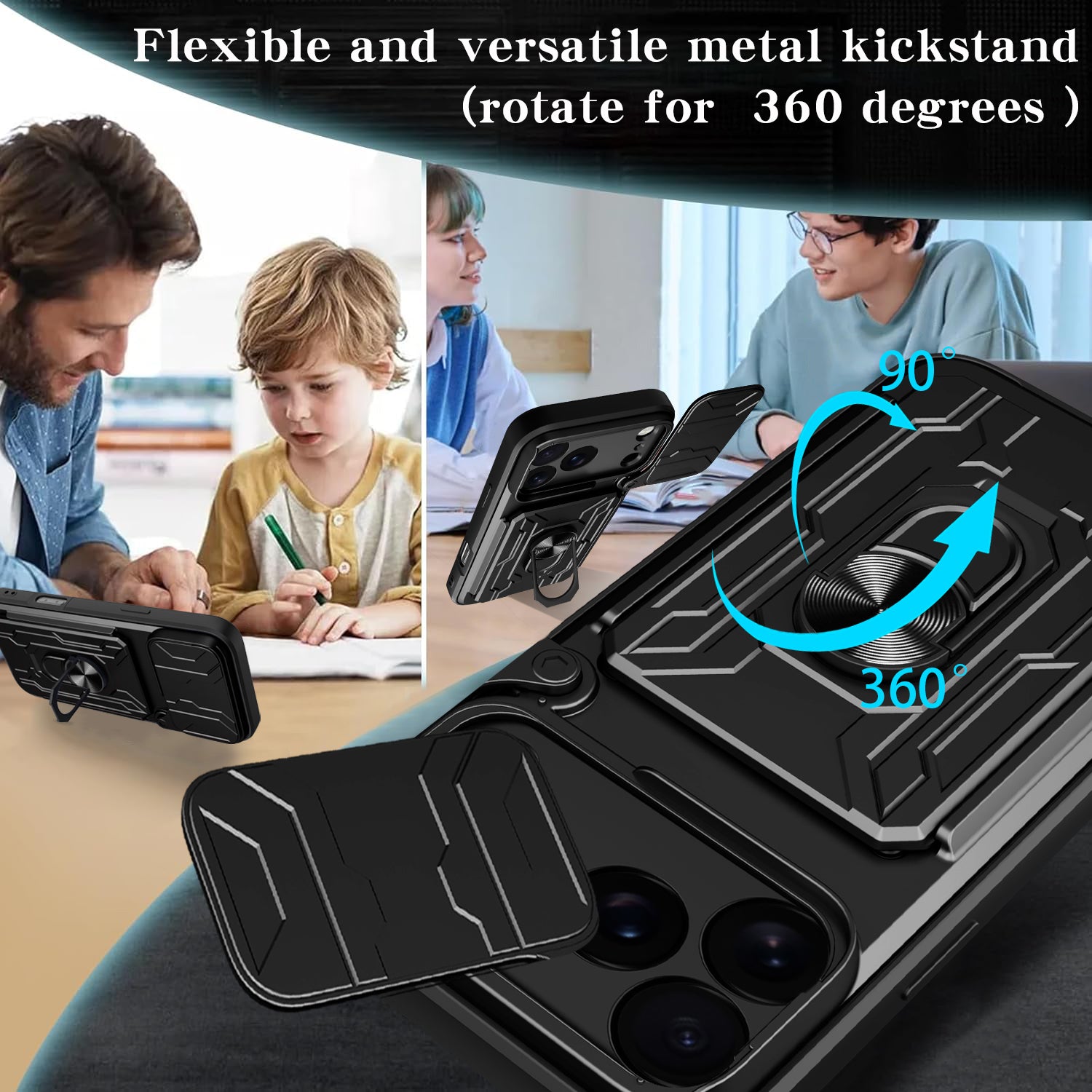 iPhone 17 Pro Max Rugged Shockproof Case Kickstand Card Cover BLACK