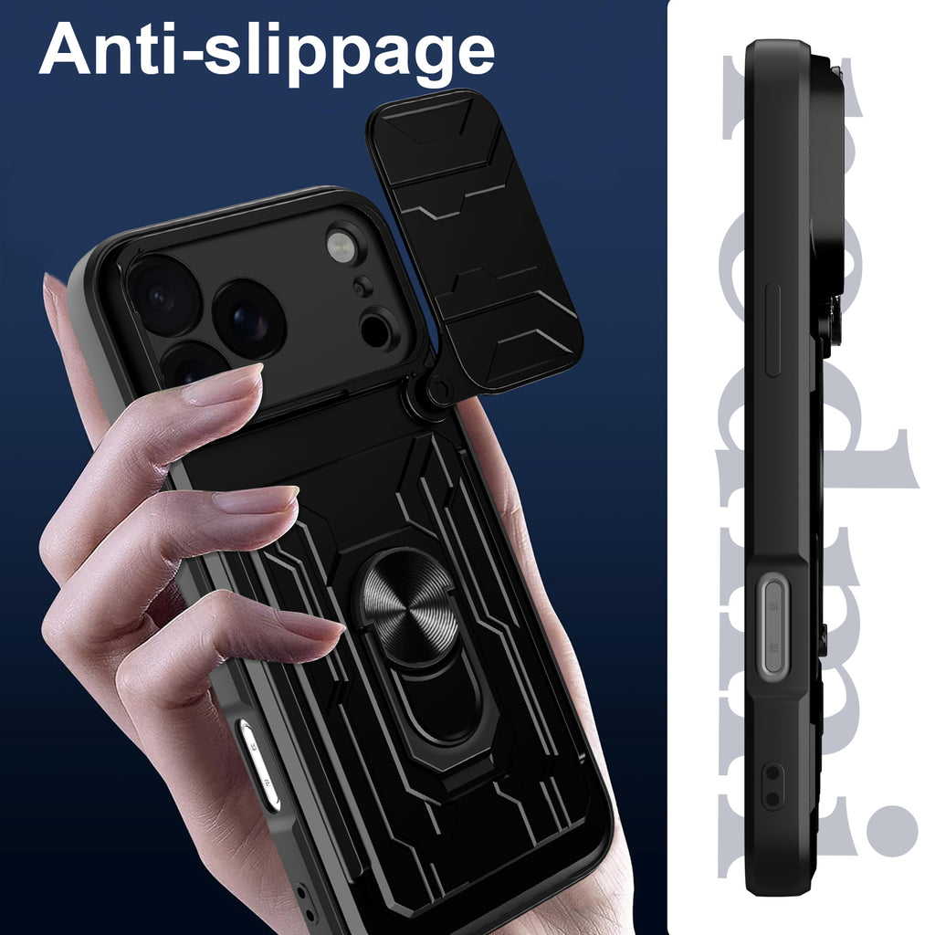 iPhone 17 Pro Max Rugged Shockproof Case Kickstand Card Cover BLACK