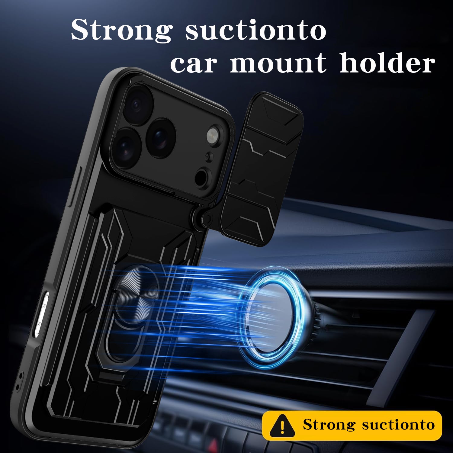 iPhone 17 Pro Max Rugged Shockproof Case Kickstand Card Cover BLACK