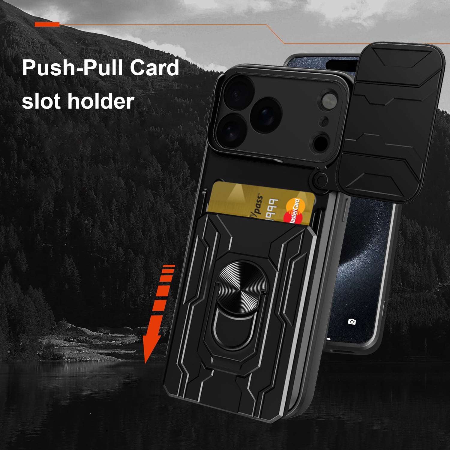 iPhone 17 Pro Max Rugged Shockproof Case Kickstand Card Cover BLACK