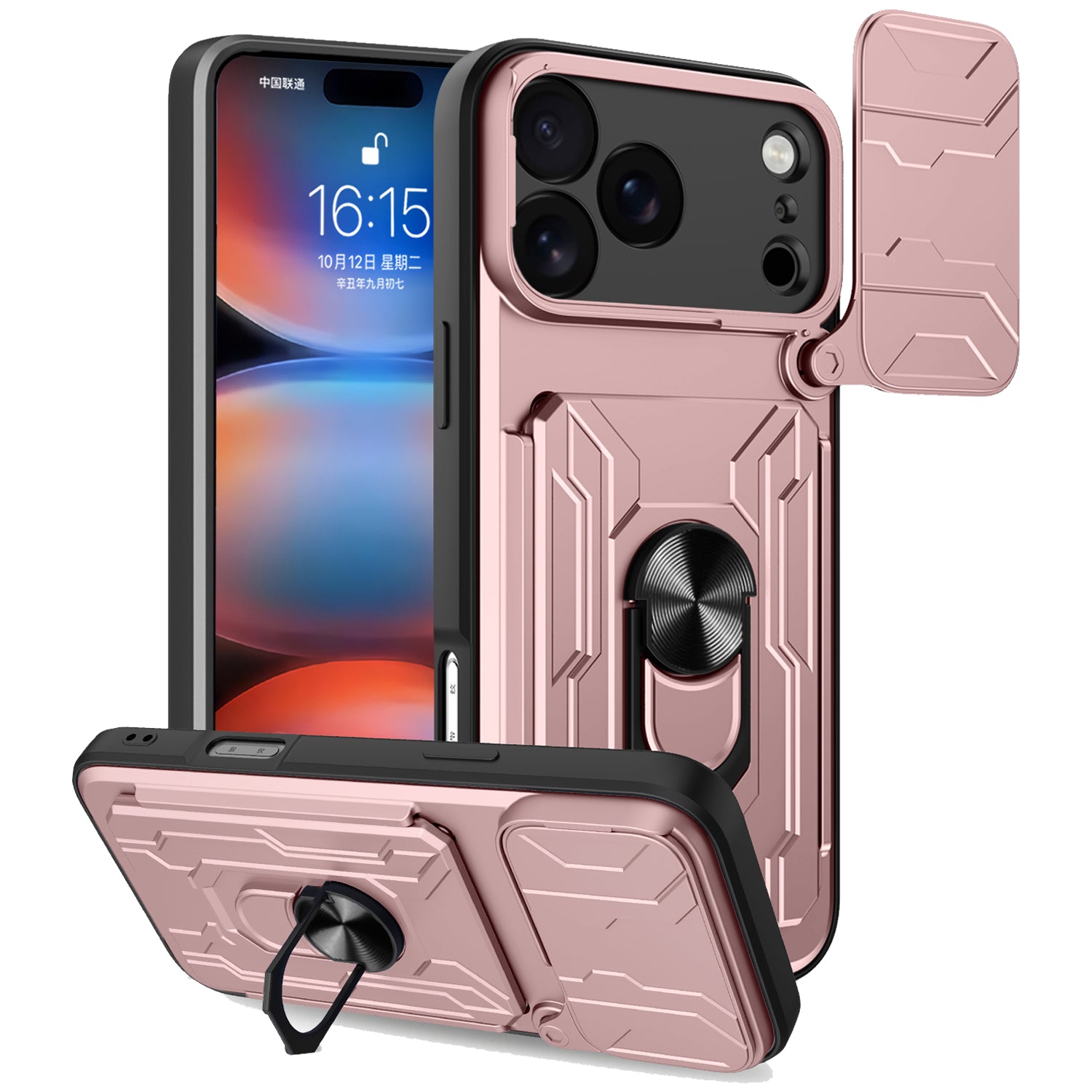 iPhone 17 Pro Max Rugged Shockproof Case Kickstand Card Cover PINK