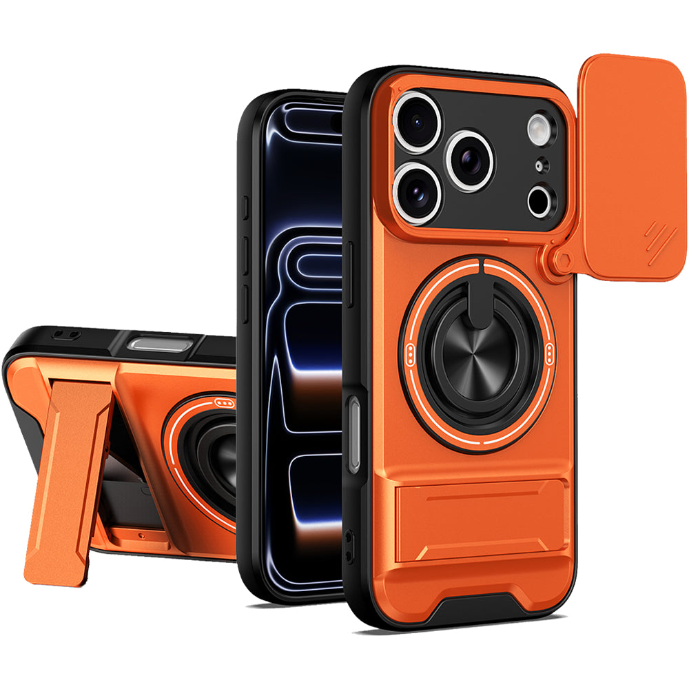 iPhone 17 Pro Magnetic Kickstand Case with Camera Slide Cover ORANGE