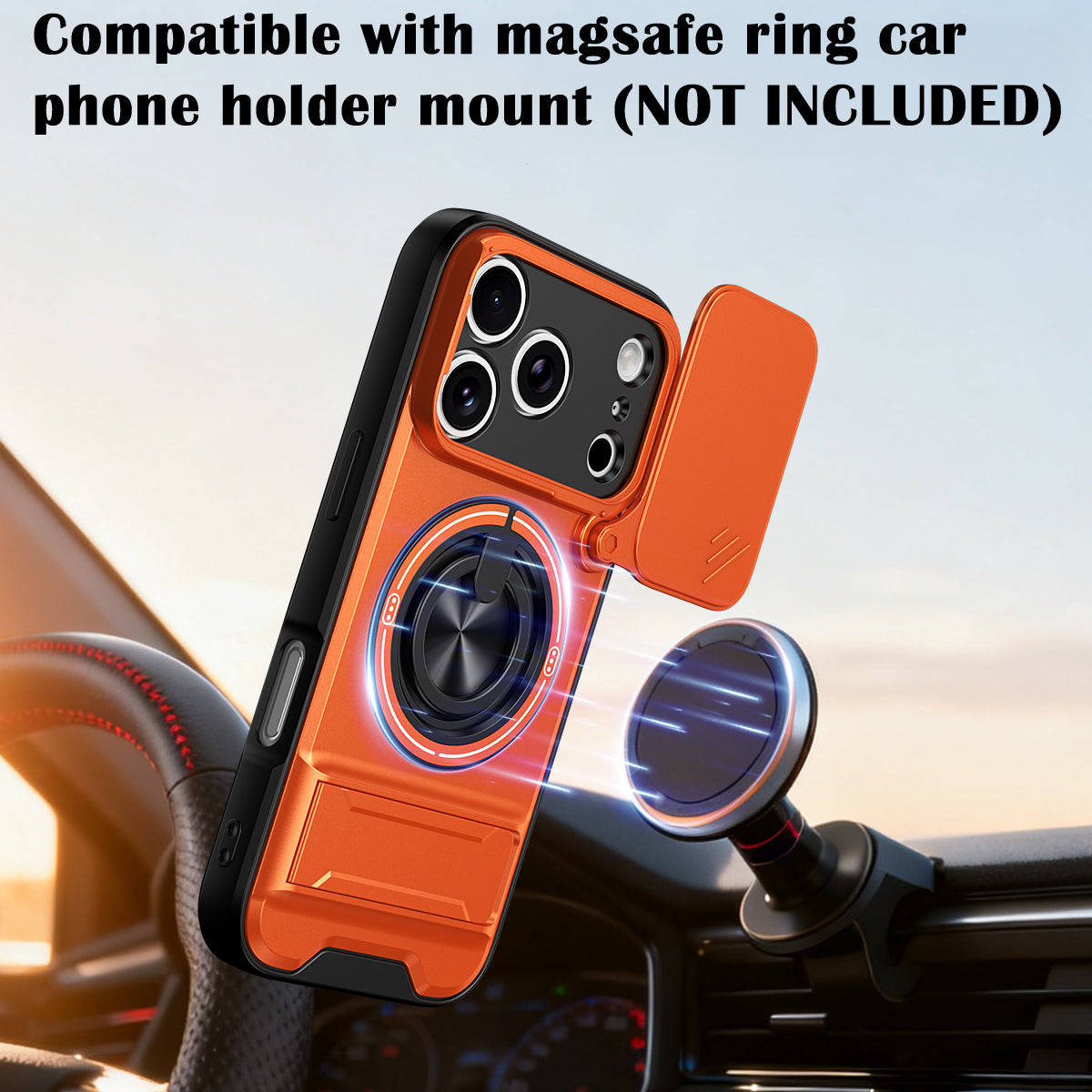 iPhone 17 Pro Magnetic Kickstand Case with Camera Slide Cover ORANGE