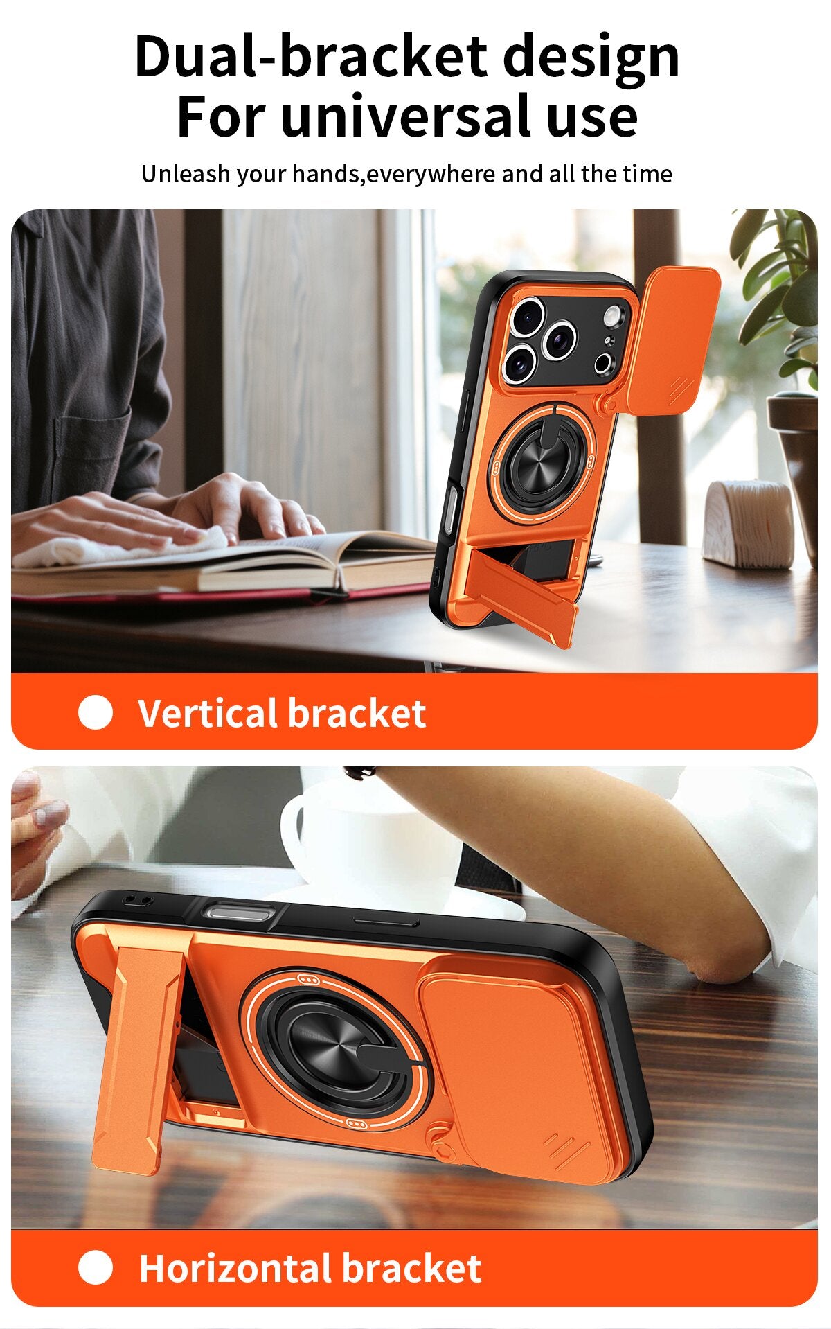 iPhone 17 Pro Magnetic Kickstand Case with Camera Slide Cover ORANGE
