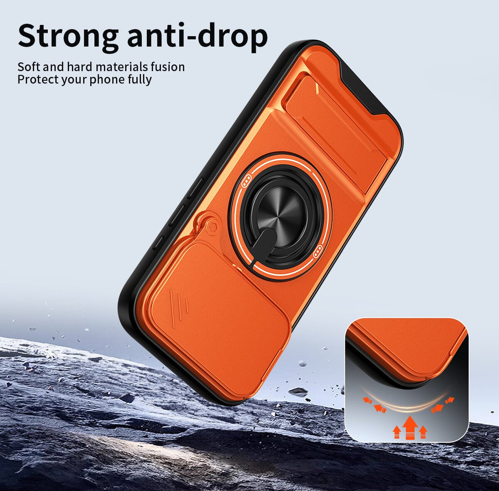 iPhone 17 Pro Magnetic Kickstand Case with Camera Slide Cover ORANGE