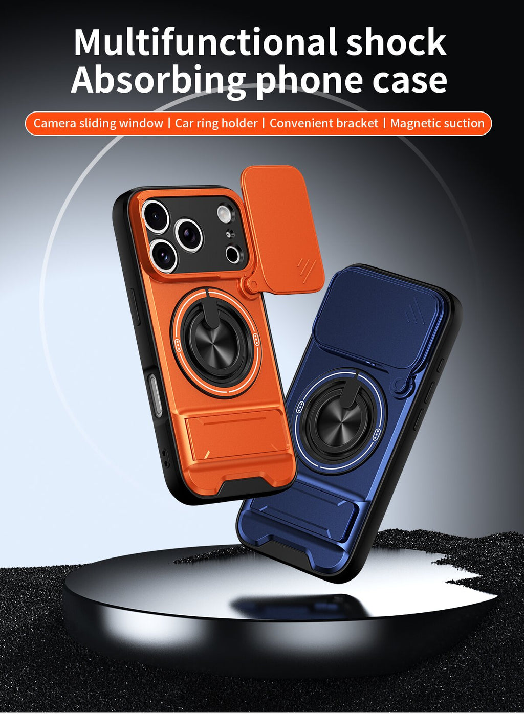 iPhone 17 Pro Magnetic Kickstand Case with Camera Slide Cover ORANGE