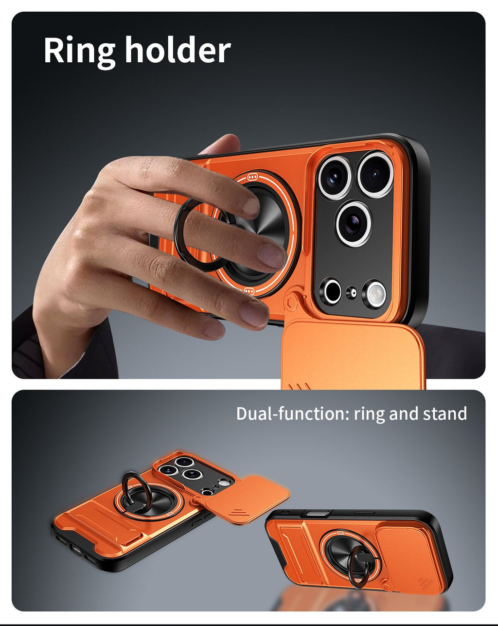 iPhone 17 Pro Magnetic Kickstand Case with Camera Slide Cover ORANGE