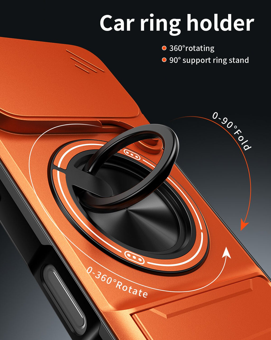 iPhone 17 Pro Magnetic Kickstand Case with Camera Slide Cover ORANGE