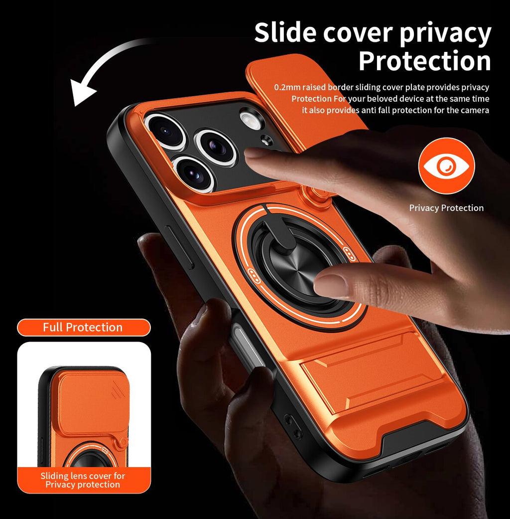 iPhone 17 Pro Magnetic Kickstand Case with Camera Slide Cover ORANGE