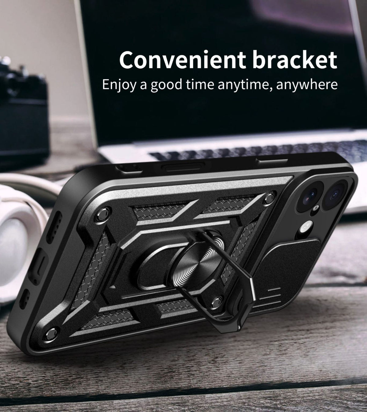 iPhone 17 Tough Case Shockproof Kickstand Cover BLACK