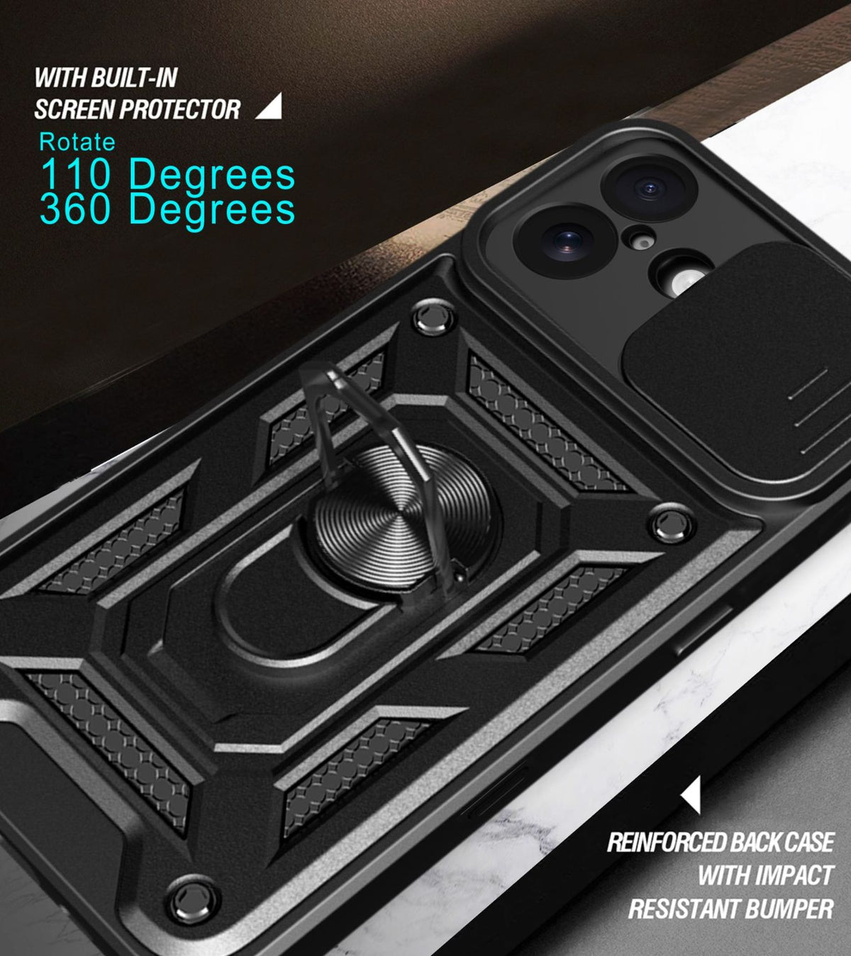 iPhone 17 Tough Case Shockproof Kickstand Cover BLACK