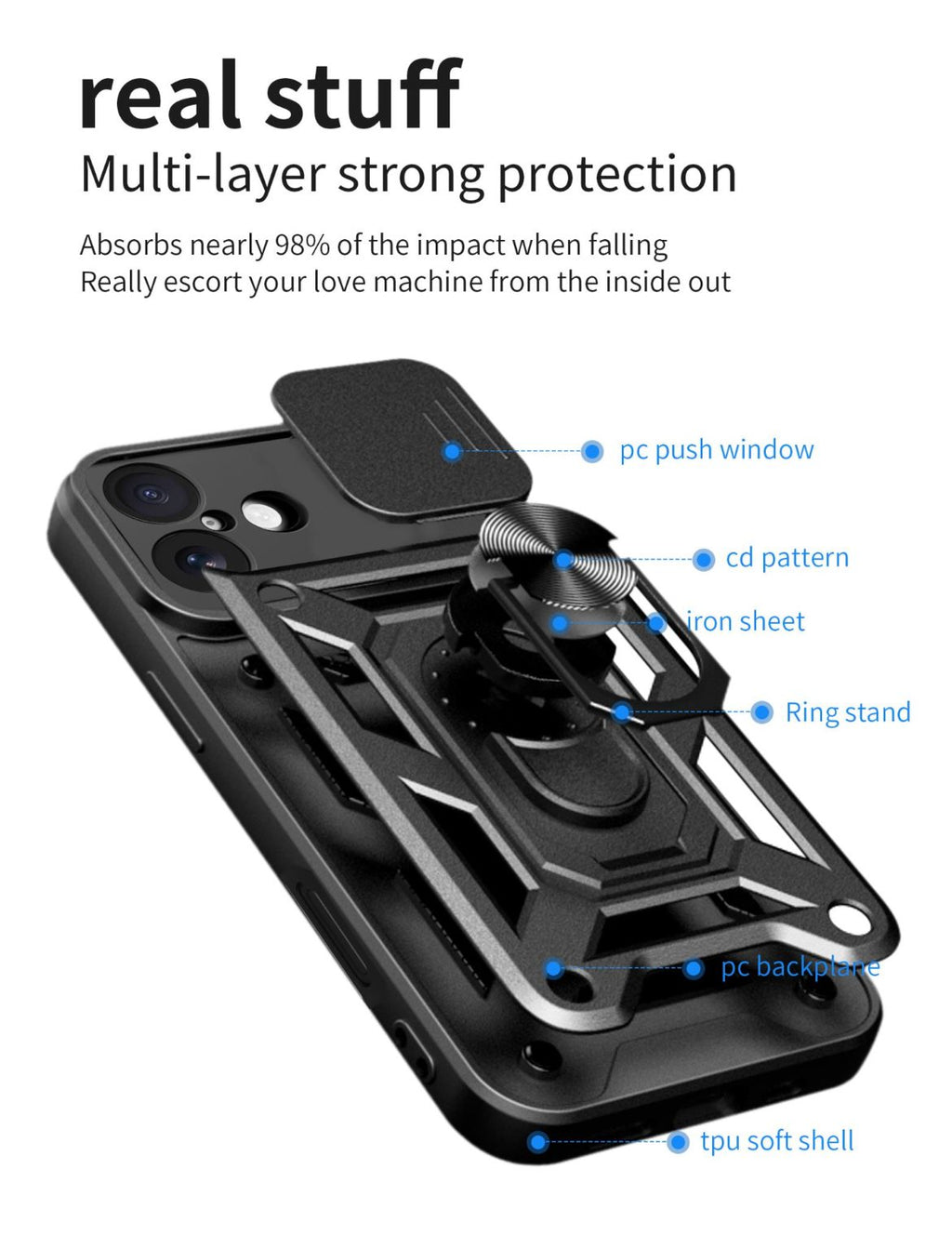 iPhone 17 Tough Case Shockproof Kickstand Cover BLACK