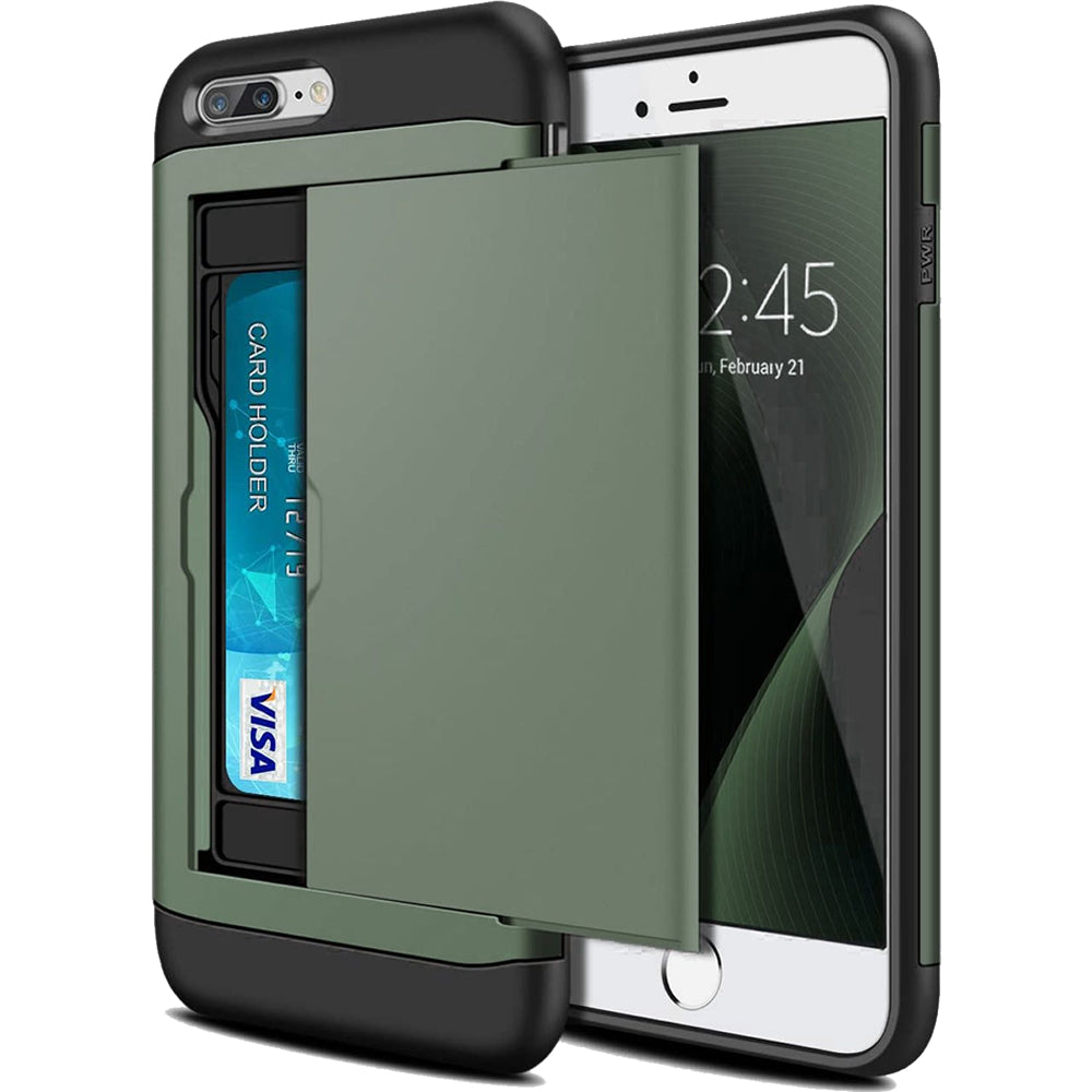 iPhone 7 Plus Shockproof Wallet Case Card Cover GREEN