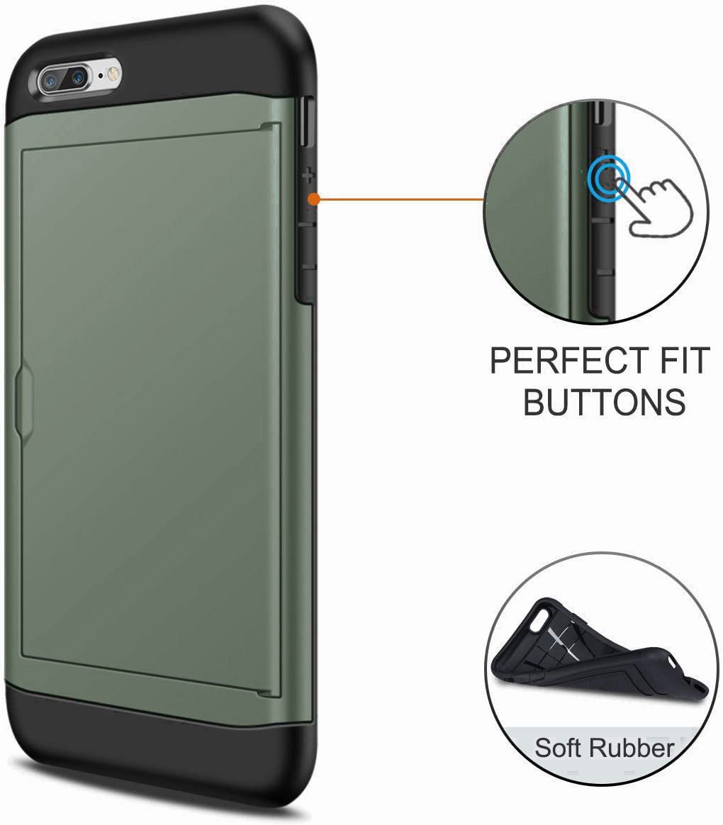 iPhone 7 Plus Shockproof Wallet Case Card Cover GREEN