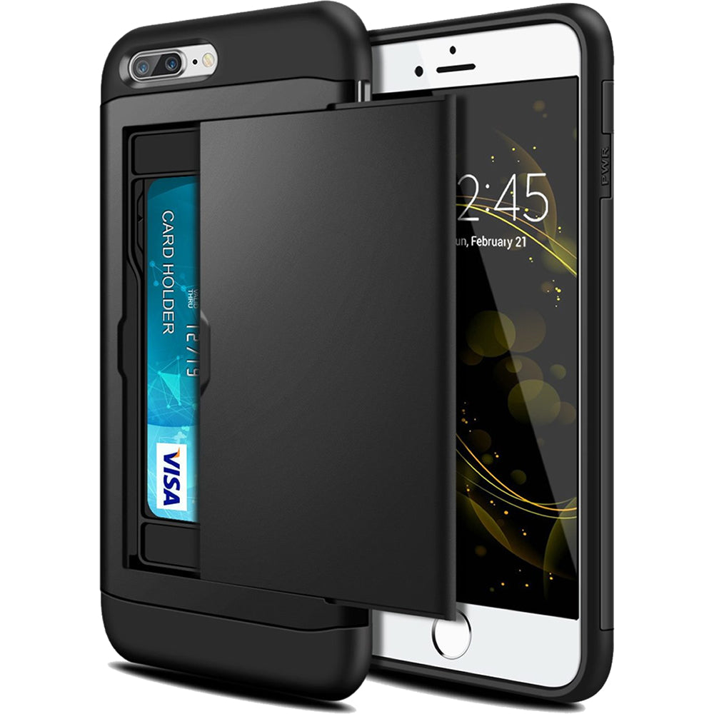 iPhone 7 Plus Shockproof Wallet Case Card Cover BLACK
