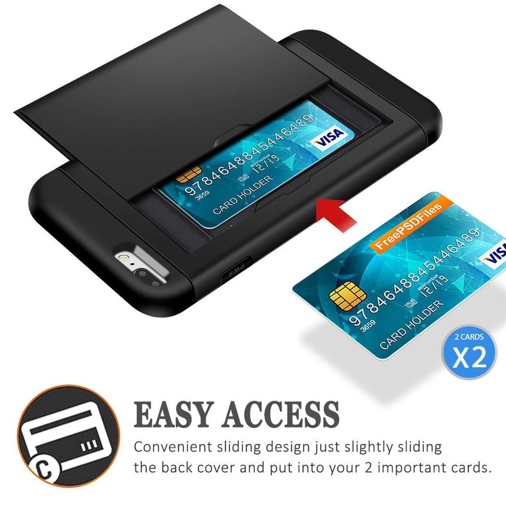 iPhone 7 Plus Shockproof Wallet Case Card Cover BLACK