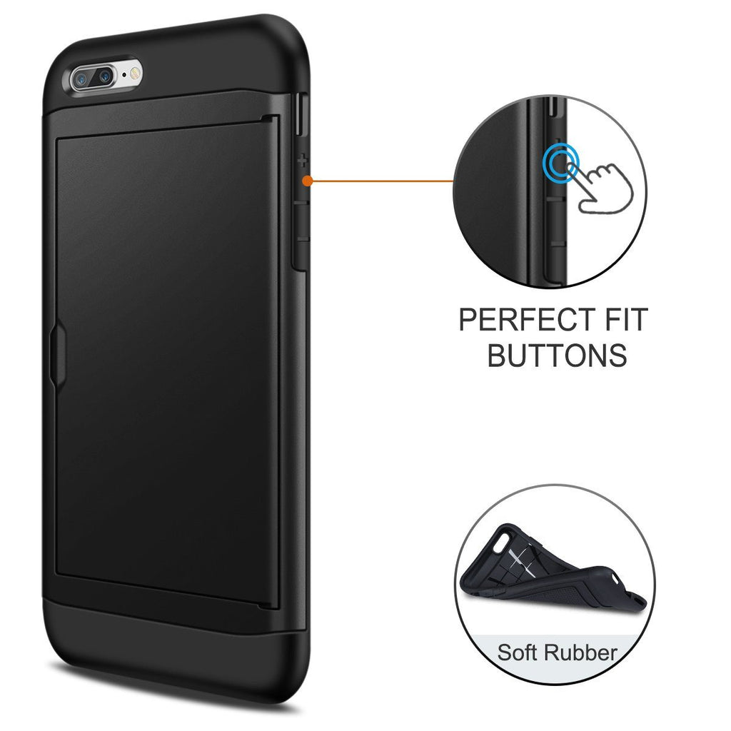 iPhone 7 Plus Shockproof Wallet Case Card Cover BLACK