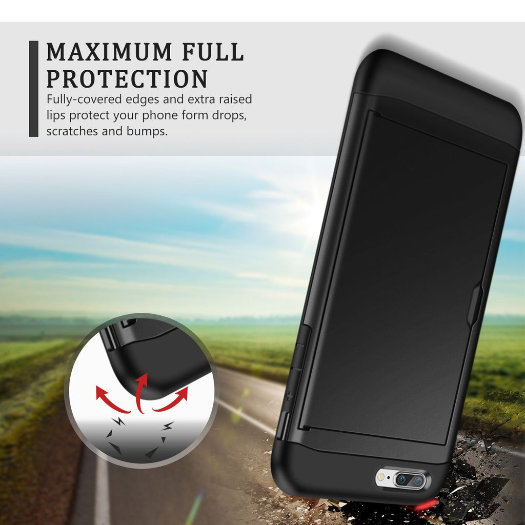 iPhone 7 Plus Shockproof Wallet Case Card Cover BLACK