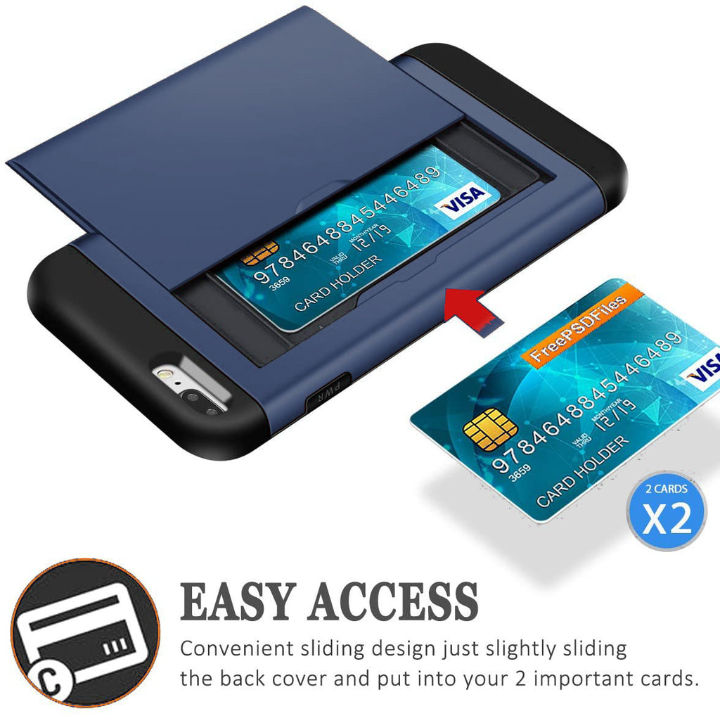 iPhone 7 Plus Shockproof Wallet Case Card Cover BLUE