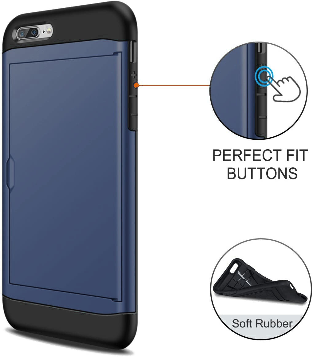 iPhone 7 Plus Shockproof Wallet Case Card Cover BLUE