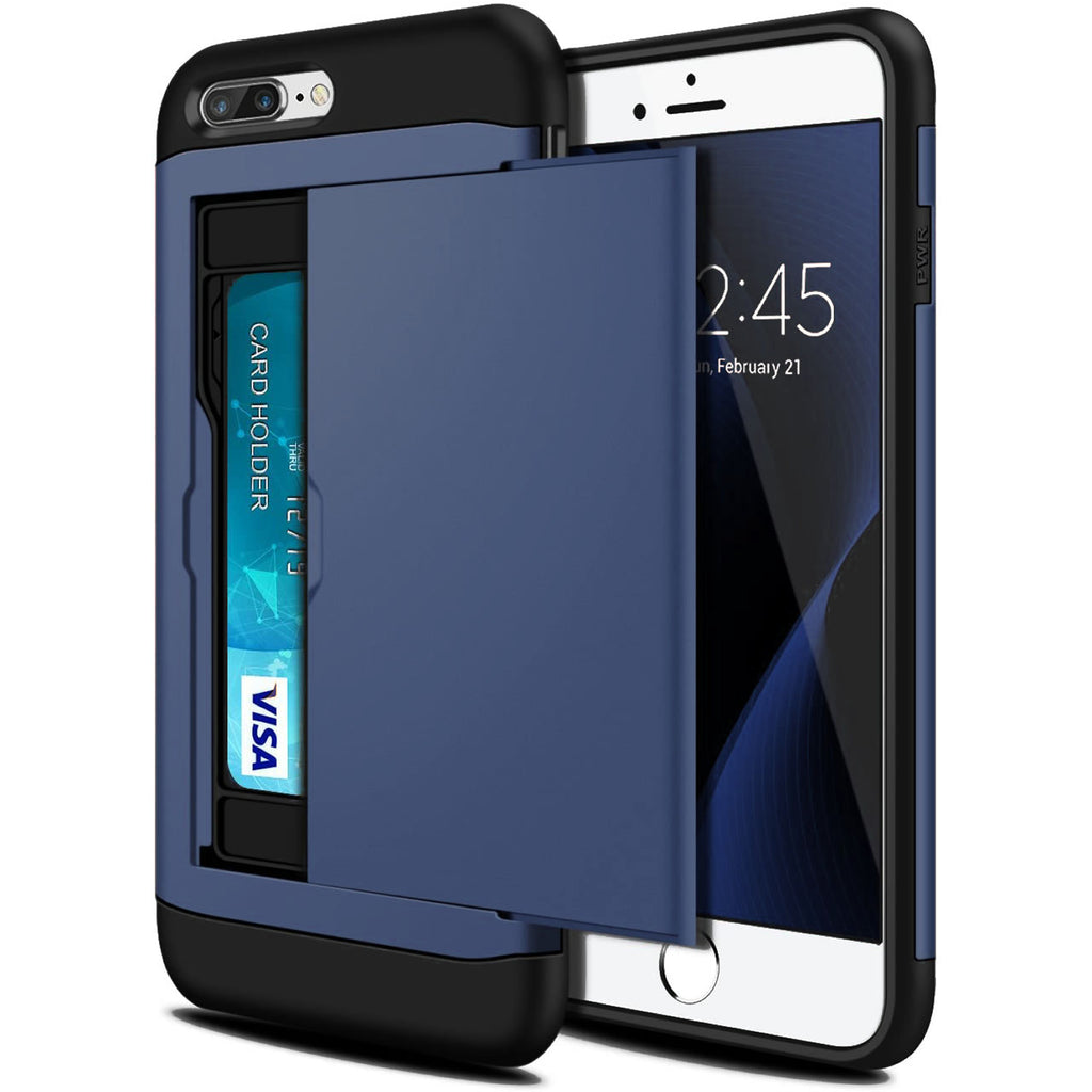 iPhone 7 Plus Shockproof Wallet Case Card Cover BLUE
